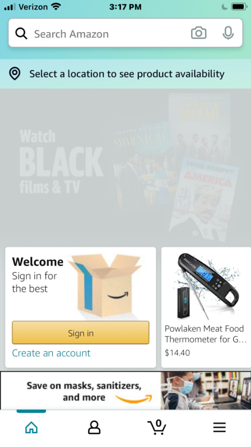 image of Amazon screen