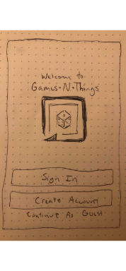concept drawing of Games N Things screen