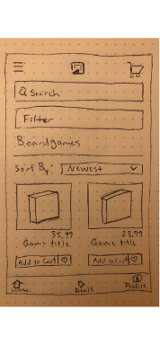 concept drawing of Games N Things screen