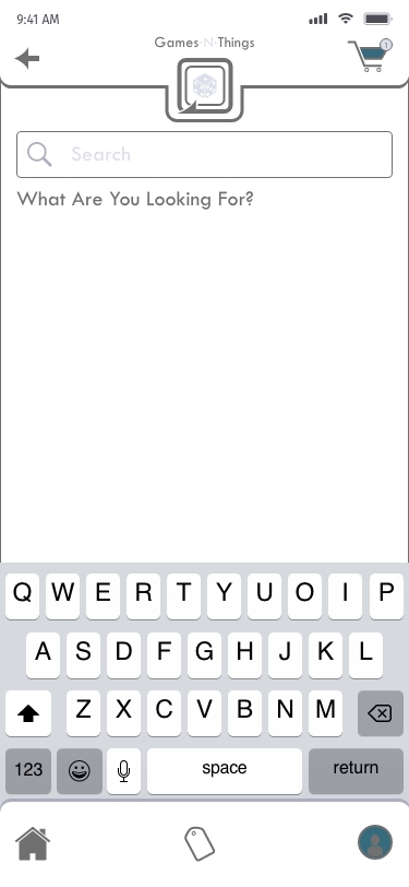 image of black and white Games N Things screen on iphone