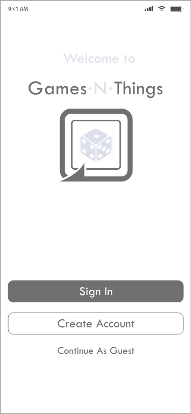 image of black and white Games N Things screen on iphone