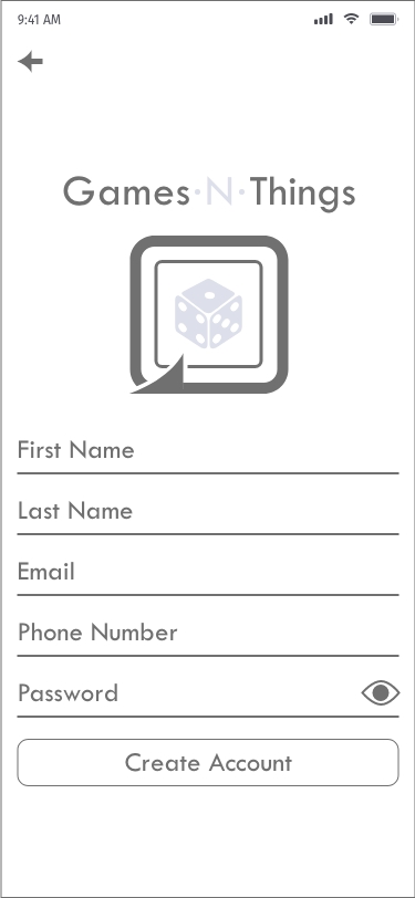 image of black and white Games N Things screen on iphone