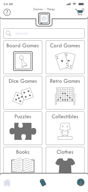 image of black and white Games N Things screen on iphone