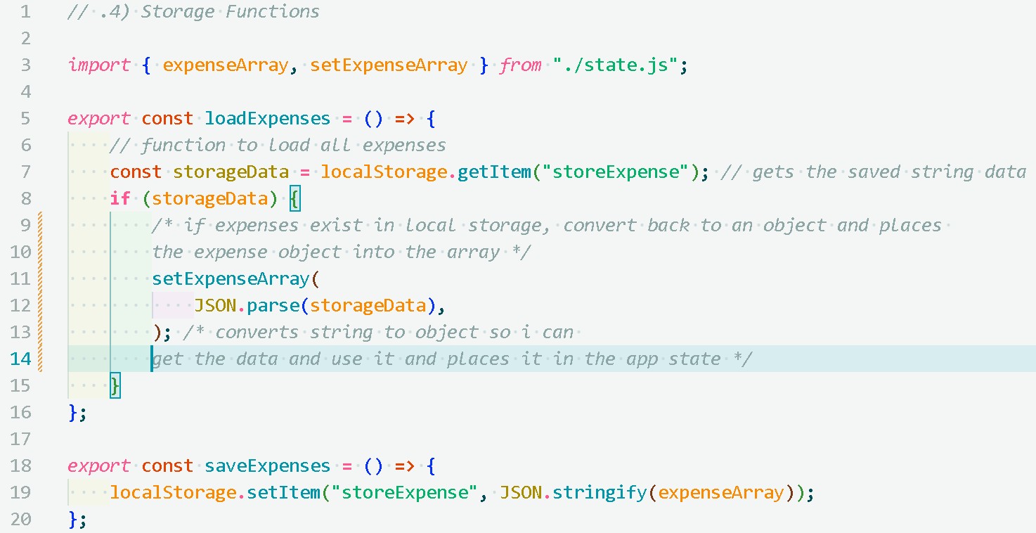 image of local storage code for Honey Split