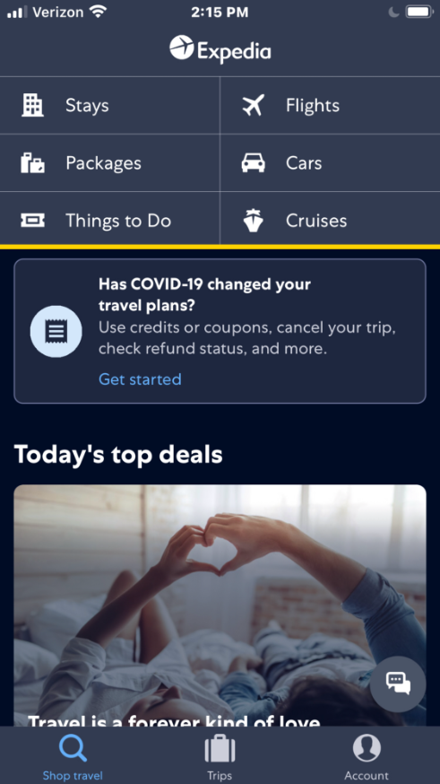 image of Expedia screen