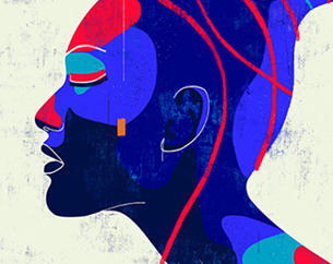 artwork of blue and orange woman
